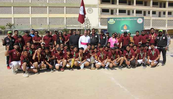 The picture shows students being pictured in a sports event at St Patrick's High School in Karachi.  Press release