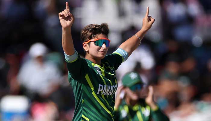Veteran Pakistan all-rounder Nida Dar celebrates after claiming a wicket in during the Group B T20 womens World Cup cricket match between Pakistan and West Indies at Boland Park in Paarl on February 19, 2023. — Twitter/@TheRealPCB