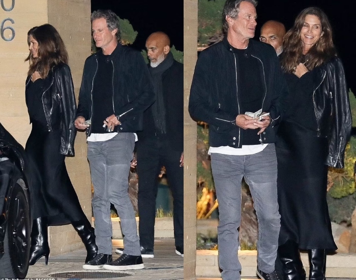 Cindy Crawford looks bare-faced beauty at a romantic dinner date with husband Rande Gerber