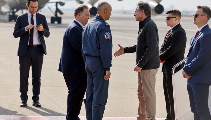 US Secretary of State Antony Blinken is welcomed, at Incirlik Air Base near Adana, Turkey February 19, 2023.— Reuters