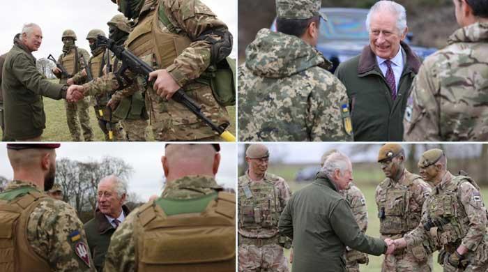 King Charles III visits Ukrainian troops being trained by British forces