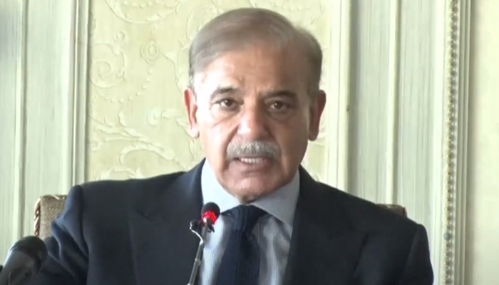 Prime Minister Shehbaz Sharif addresses a federal cabinet meeting in Islamabad, on February 22, 2023, in this still taken from a video. — YouTube/PTVNewsLive