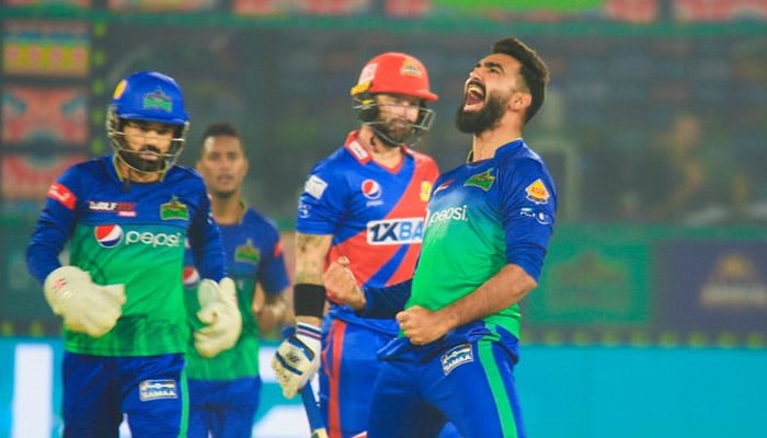 A Multan Sultan player celebrates during the 11th match of the Pakistan Super League in Multan Cricket Stadium in Multan on February 22, 2023. — PSL