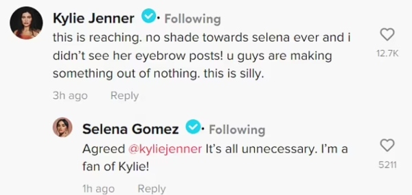 Kylie Jenner dismisses rumors that she shaded Selena Gomez on her eyebrows, 