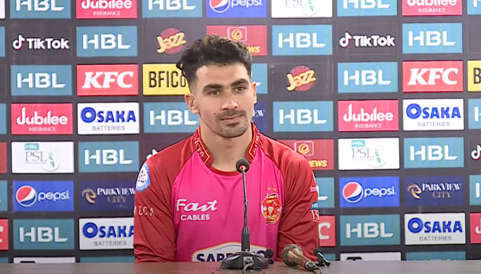 Islamabad United batter Rahmanullah Gurbaz talking to media on February 23, 2023.— screengrab/Youtube@PakistanSuperLeagueOfficial