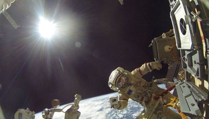 Roscosmos cosmonaut Sergey Prokopyev conducts a spacewalk with Roscosmos cosmonaut Dmitry Petelin (not pictured) outside the International Space Station (ISS), November 17, 2022.— Reuters