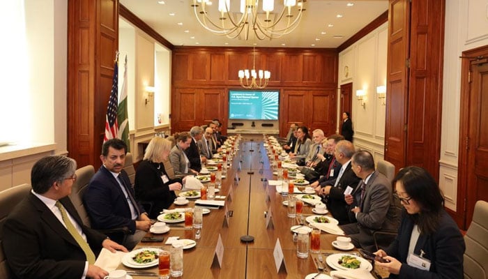 Commerce Minister Naveed Qamar meets with members of the US-Pakistan Business Council on February 25, 2023. — Pak Embassy Washington