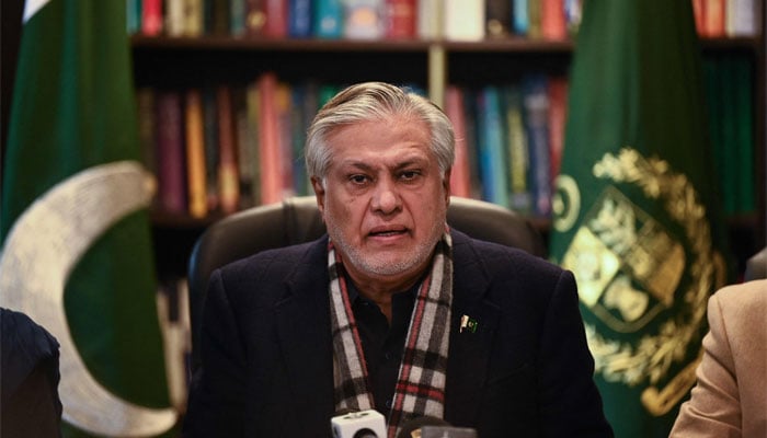 Finance Minister Ishaq Dar speaks during a press conference in Islamabad. — AFP/File