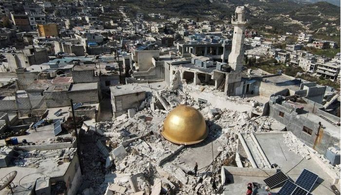 A general view shows a damaged mosque in the aftermath of a deadly earthquake, in rebel-held al-Maland village, in Idlib province, Syria February 24, 2023.— Reuters