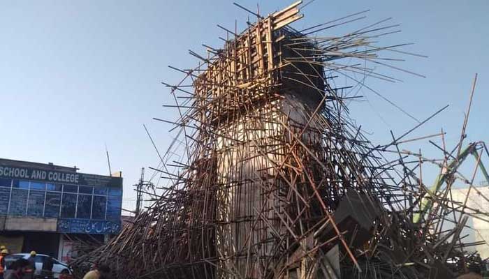 View of the bridge shuttering collapse after a truck collided with it in Islamabad on February 25, 2023. — Photo by author