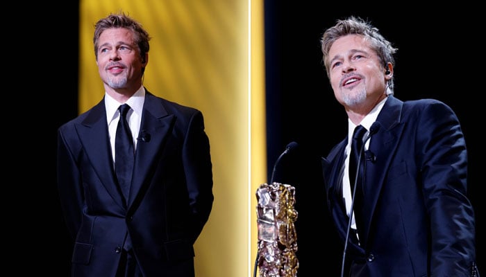 Brad Pitt presents Honorary Cesar award to David Fincher at 48th Cesar Awards in Paris
