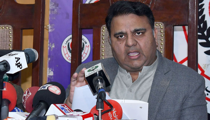 Pakistan Tehreek-e-Insaf (PTI) Senior Vice President Fawad Chaudhry addressing a press conference at the press club in Provincial Capital. — Online/File