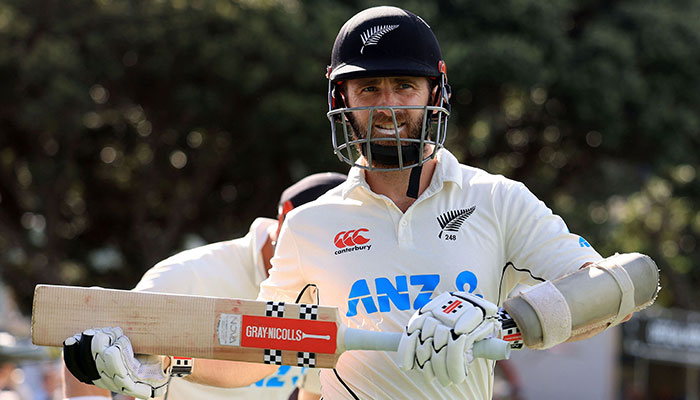 New Zealand´s Kane Williamson prepares to take the field and become the highest run-scorer in New Zealand history during day four of the second cricket test match between New Zealand and England at the Basin Reserve in Wellington on February 27, 2023.