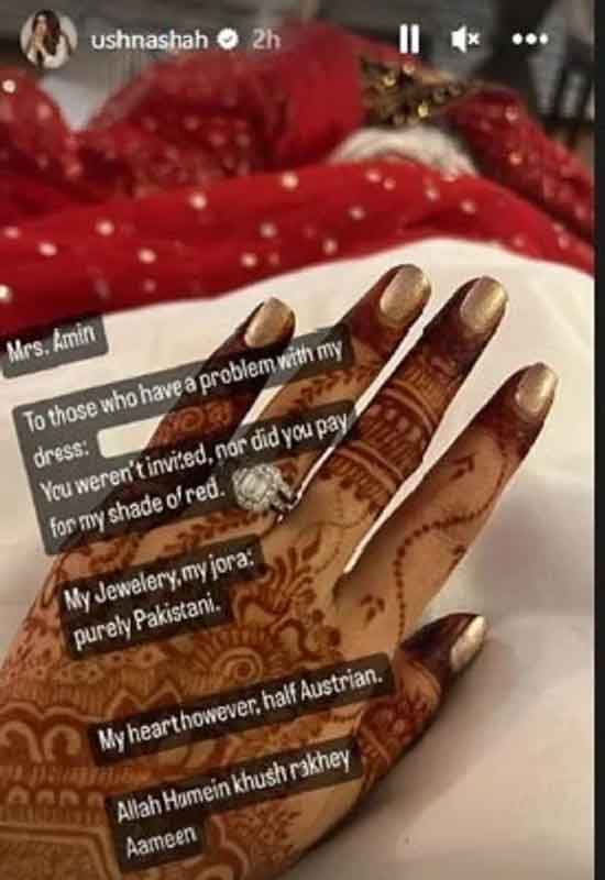 Ushna Shah lashes out at critics commenting on her viral wedding dress
