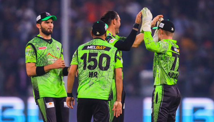 Lahore Qalandars celebrate during the 16th match of the eighth edition of the Pakistan Super League played in the Gaddafi Stadium in Lahore on February 27, 2023. — PSL