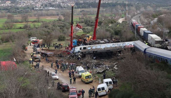 Rescuers operate at the site of a crash, where two trains collided, near the city of Larissa, Greece, March 1, 2023.— Reuters