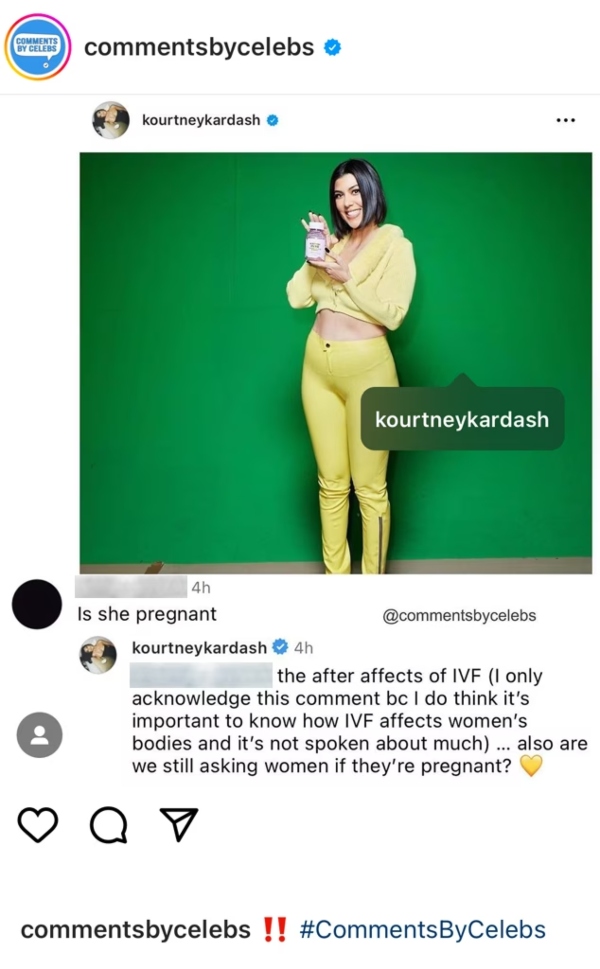 Kourtney Kardashian shuts down pregnancy speculation after IVF attempt
