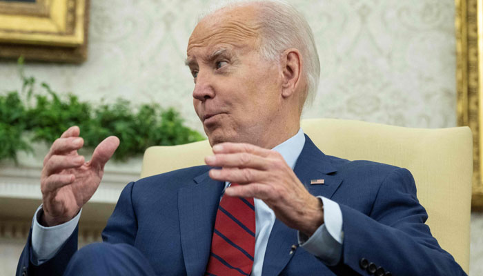 US President Joe Biden speaks during a meeting with German Chancellor Olaf Scholz in the Oval Office of the White House in Washington, DC, on March 3, 2023. AFP