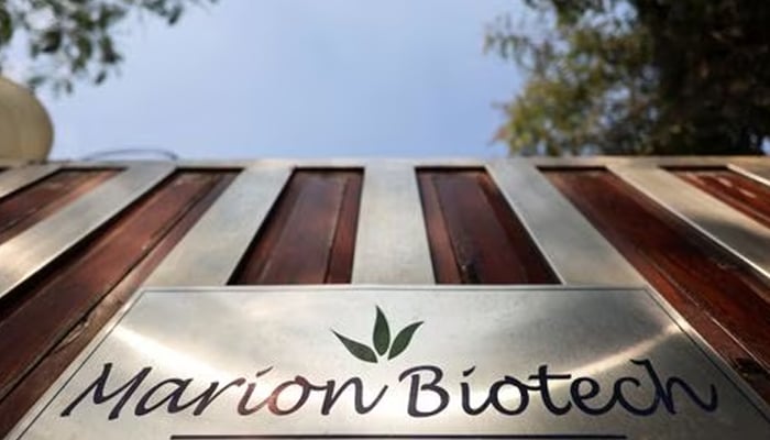 Logo of Marion Biotech, a healthcare and pharmaceutical company is seen on a gate outside their office in Noida, India, December 29, 2022. — Reuters