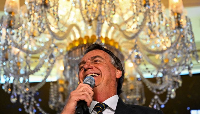 In this file photo taken on February 3, 2023 Former Brazilian President Jair Bolsonaro speaks during a Power of the People Rally at Trump National Doral resort in Miami, Florida. — AFP
