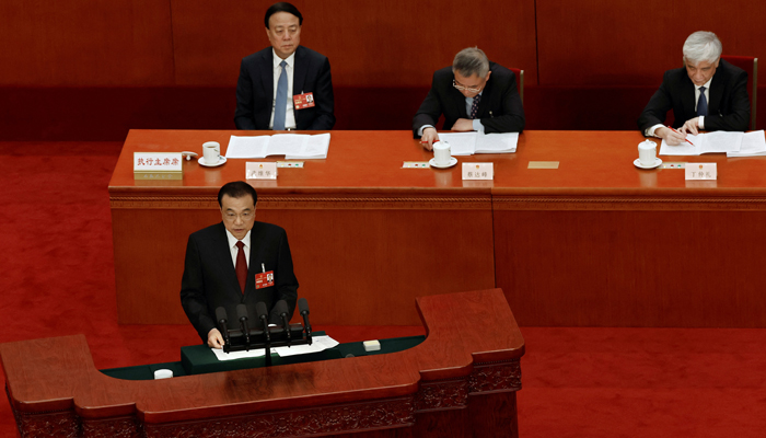 Chinese Premier Li Keqiang delivers the work report at the opening session of the National Peoples Congress (NPC) at the Great Hall of the People in Beijing, China March 5, 2023. — Reuters