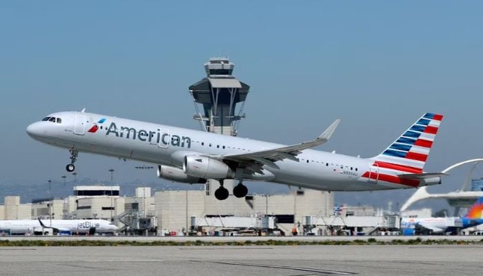(representational) An American Airlines Airbus A321-200 plane takes off from Los Angeles International airport (LAX) in Los Angeles, California, US March 28, 2018.— Reuters