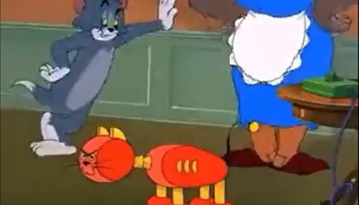 A video screengrab shows a scene from a Tom and Jerry episode that aired 60 years ago. Twitter/supriyasahuias