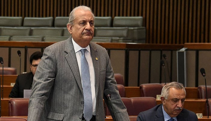 Senator Raza Rabbani speaks during a joint session of Majlis-e-Shoora on February 8, 2023.— NNI