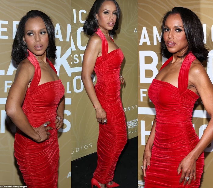 Kerry Washington wears Whitney Houstons famous 1996 red halter dress at the American Black Film Festival