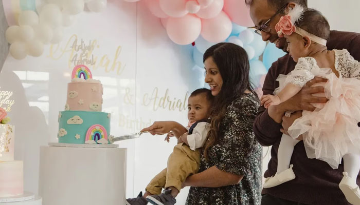 Parents Shakina Rajendram and Kevin Nadarajah celebrate the first birthday of their twins. Photo: theglobeandmail.com