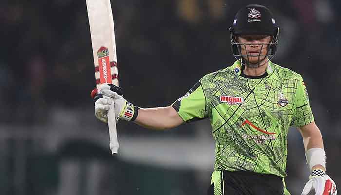 Lahore Qalandars´ Sam Billings celebrates after scoring a half-century (50 runs) during the Pakistan Super League (PSL) Twenty20 cricket match between Multan Sultans and Lahore Qalandars at the Gaddafi Cricket Stadium in Lahore on March 4, 2023. — AFP