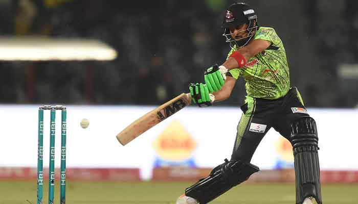 Lahore Qalandars´ Abdullah Shafique plays a shot during the Pakistan Super League (PSL) Twenty20 cricket match between Multan Sultans and Lahore Qalandars at the Gaddafi Cricket Stadium in Lahore on March 4, 2023. — AFP