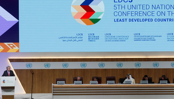 UN Secretary-General Antonio Guterres speaks during the 5th Conference on the Least Developed Countries (LDC5) in Doha, on March 5, 2023. — AFP