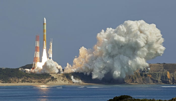 An H3 rocket carrying a land observation satellite lifts off from the launching pad at Tanegashima Space Center on the southwestern island of Tanegashima, Kagoshima Prefecture, southwestern Japan. — Reuter