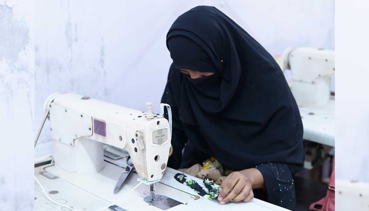 After pottery, Razia learns to sew at the Rukhsaana Vocational Centre located in Agra Taj Colony, Lyari. — Photo by Zoha Tunio