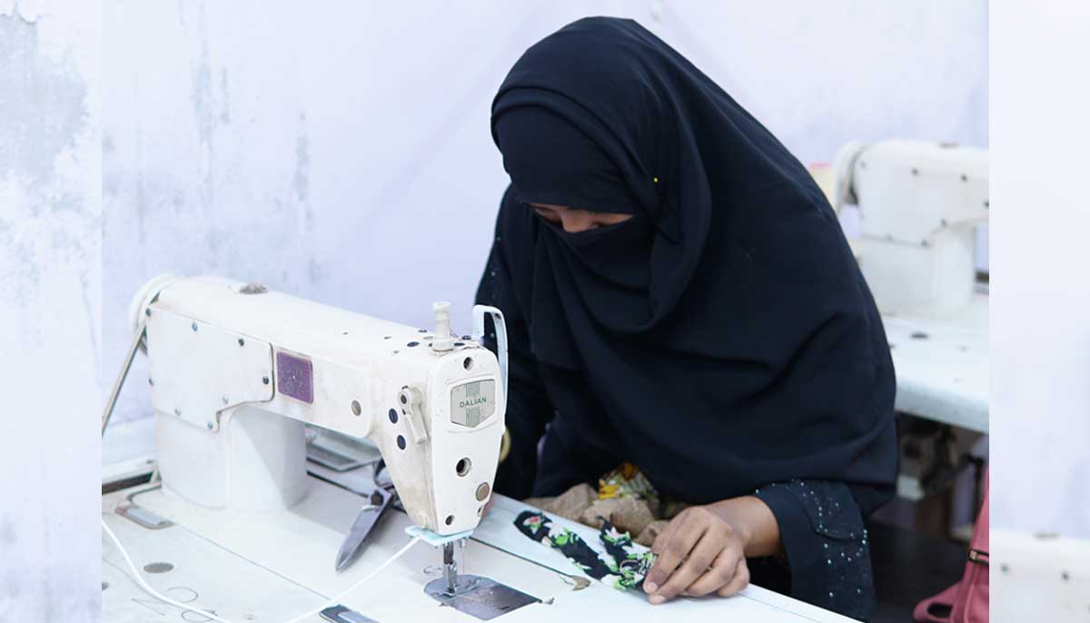 After pottery, Razia learns to sew at the Rukhsaana Vocational Centre located in Agra Taj Colony, Lyari. — Photo by Zoha Tunio
