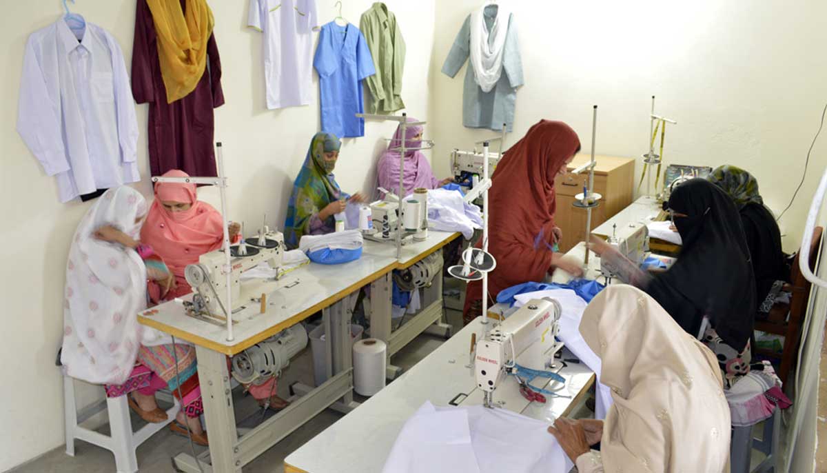 Women learn to sew at the Rukhsaana Vocational Centre. — Photo by Zoha Tunio