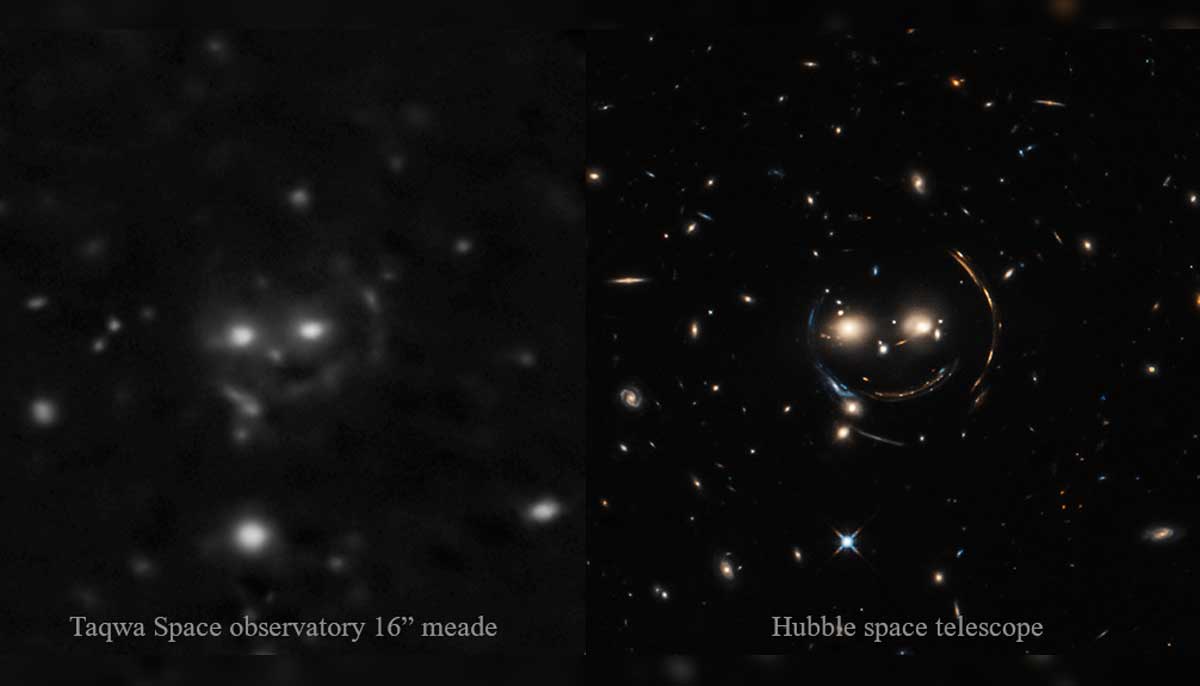 Image made at the Taqwa Space Observatory using a 16-inch Schmidt–Cassegrain telescope (left) and image made using the Hubble space telescope. — Image by author