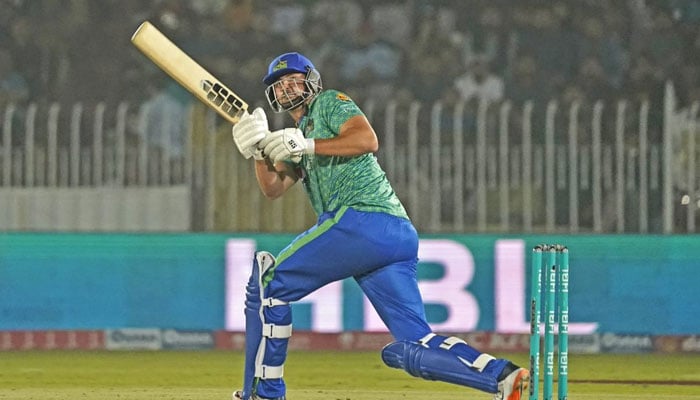 Musltan Sultans all-rounder Tim David plays a shot during his sides Pakistan Super League match against Islamabad United. —  PCB