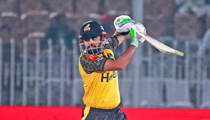 Peshawar Zalmi captain Babar Azam in action during PSL match, on March 8, 2023. — PSL