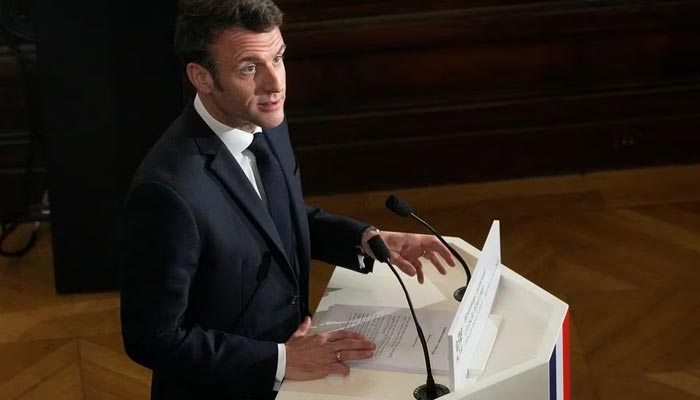 French President Emmanuel Macron delivers a speech paying homage to French feminist figure and lawyer Gisele Halimi at the Appeal Court, Wednesday, March 8, 2023 in Paris. — Reuters