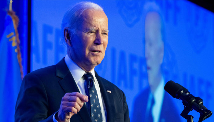 US President Joe Biden speaks during the 2023 International Association of Fire Fighters Legislative Conference in Washington, DC, on March 6, 2023.— AFP