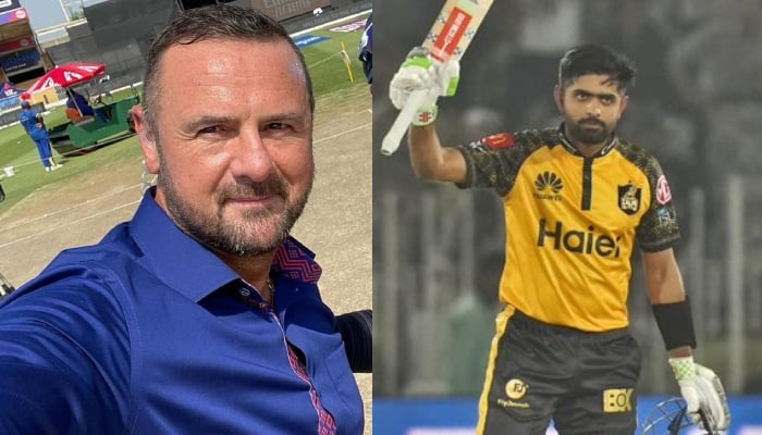 Former New Zealand crickter Simon Doull and Peshawar Zalmi captain Babar Azam. — Instagram/sdoull/PCB