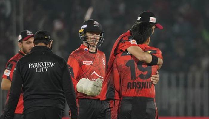 Lahore Qalandars celebrate during the 26th match of the Pakistan Super League (PSL) at the Pindi Cricket Stadium on March 9, 2023. — PSL