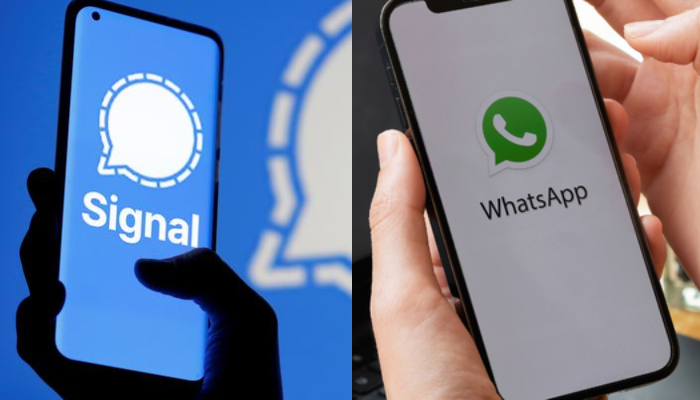 Representational images of Messaging platforms Signal (left) and WhatsApp. — Reuters/File