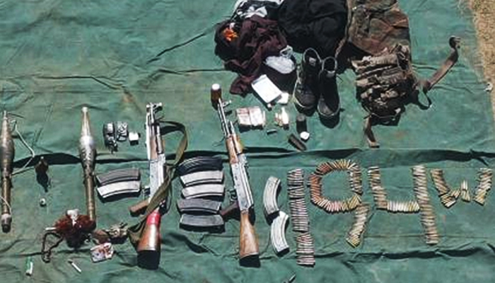 The weapons and ammunition recovered from terrorists, on March 10, 2023. — ISPR