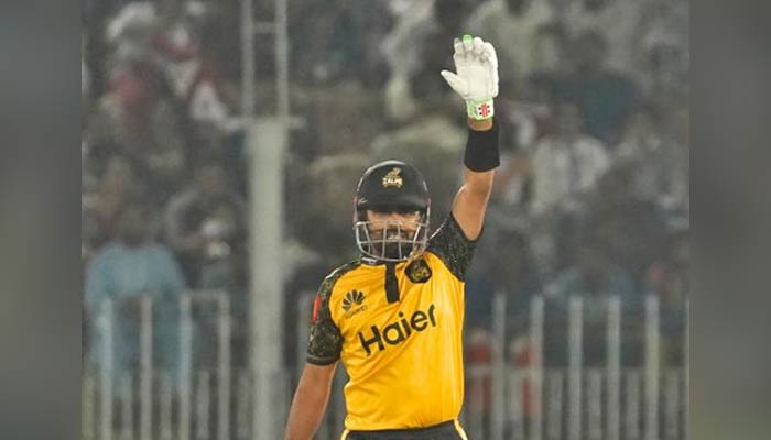 Peshawar Zalmi Captain Babar Azam during the 27th match of the eighth edition of the Pakistan Super League (PSL) on March 10, 2023. — Twitter/thePSLt20