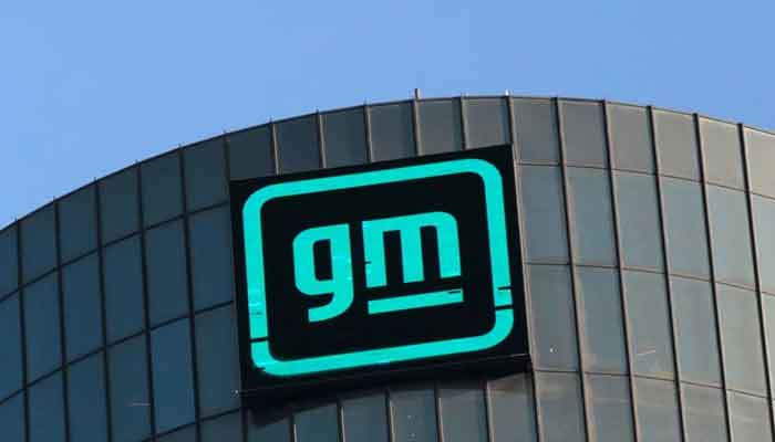 The new GM logo is seen on the facade of the General Motors headquarters in Detroit, Michigan, U.S., March 16, 2021. — Reuters