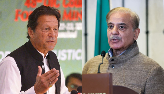 Prime Minister Shehbaz Sharif (right) andPTI Chairman Imran Khan. — AFP/Reuters/File