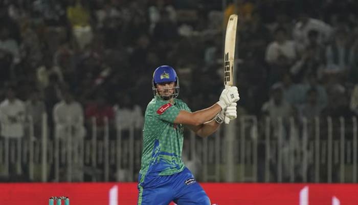 Multan Sultan batter hits a shot during the 28th match of the ongoing season of the Pakistan Super League (PSL) at the Pindi Cricket Stadium on March 11, 2023. — PSL